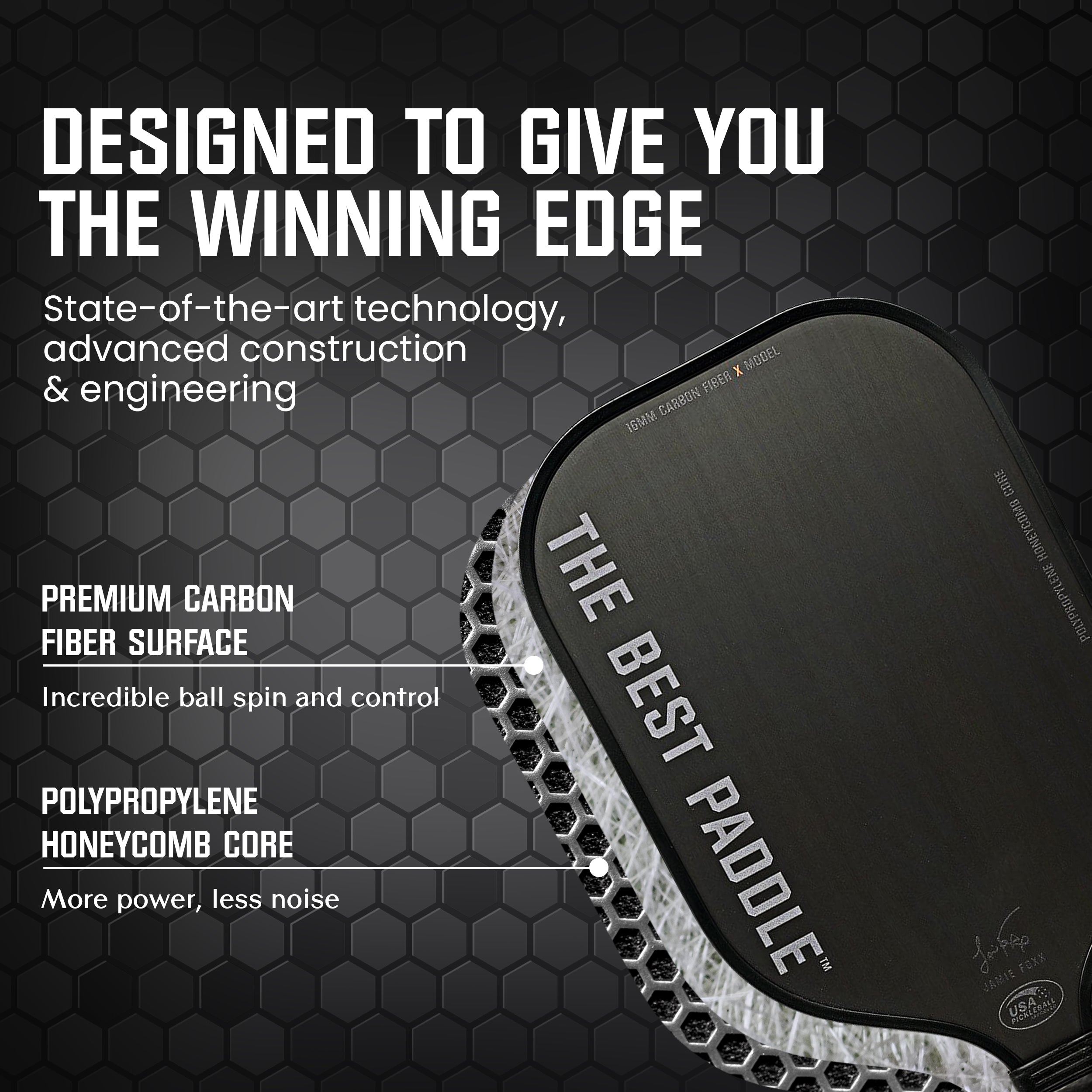 STARR Raw Pro Pickleball Paddle - 16mm Honeycomb Core With 3K Carbon Fiber Face